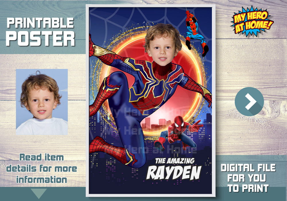 Iron Spider Poster with photo, Custom Iron Spiderman Poster, Personalized Iron Spider poster, Iron Spidey Poster. 557B