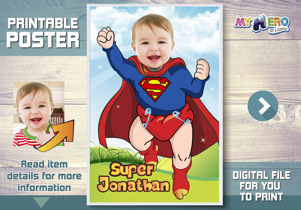Baby Superman Poster with photo, Baby Superman Gifts, Baby Superman Nursery, Baby Superman Wall Decor. 368