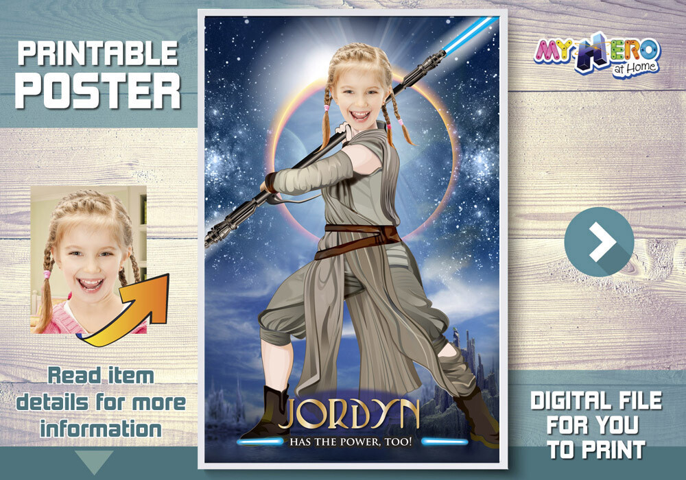Jedi Rey Poster, Girl Star Wars Poster, Jedi Rey Decor, Custom Star Wars Poster for girls, Star Wars Girls Ideas, Jedi Rey Gifts. 360