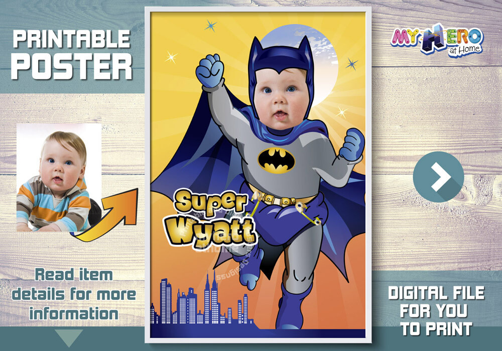 Baby Batman Poster with photo, Custom Batman Poster, Baby Batman Backdrop, Baby Batman Nursery Decor, Baby Batman Gifts. 364