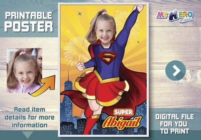 Supergirl Photo Poster, Supergirl gift with photo, Supergirl Room Decor, Supergirl Wall Decor, Super girl Decoration. 398