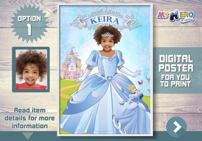 Custom Cinderella Poster, Princess Cinderella photo Poster, Custom Cinderella Gifts, Cinderella Decor, Custom Cinderella Wall. 260P