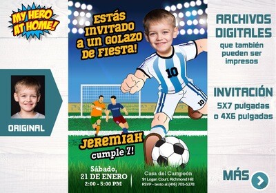 Invitación de Fútbol con foto, Invitación personalizada de futbol, Fiesta temática de futbol, Cumpleaños tema Futbol. 626C