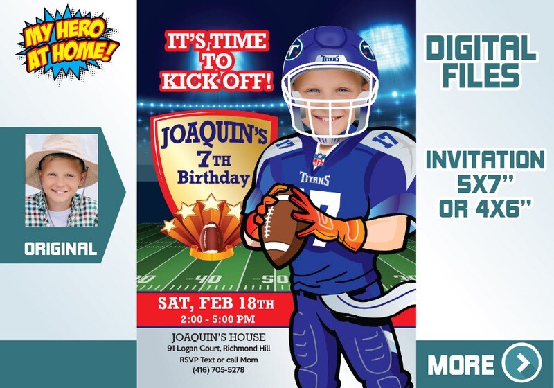 Tennessee Titans Invitation, TN Titans Party, TN Titans digital invitation, TN Titans thank you, TN Titans favor tags. 627