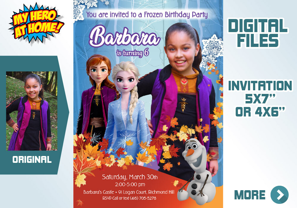 Frozen Invitation with Anna. Frozen 2 Invitation with photo. Invitation with Anna costume. Anna Frozen photo invitation. Frozen favor tags. 406C
