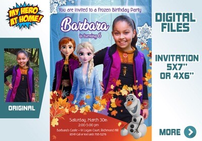 Frozen Invitation with Anna. Frozen 2 Invitation with photo. Invitation with Anna costume. Anna Frozen photo invitation. Frozen favor tags. 406C
