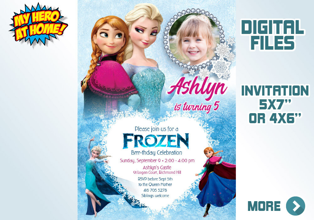 Elsa and Anna Frozen Invitation. Frozen Photo Invitation. Custom Frozen Invitation with photo. 276