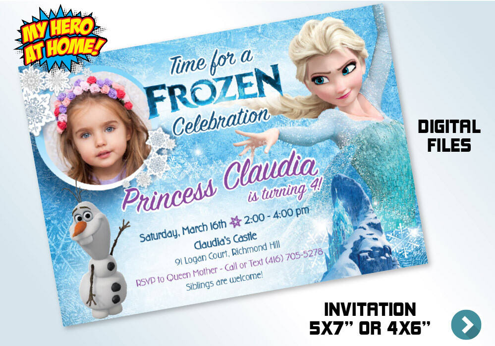 Frozen Invitation with Photo. Frozen thank you with photo. Frozen Party Invitation. Custom Frozen favor tags. Elsa photo Invitation. 274C