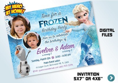 Joint Frozen Invitation. Brother and Sister Frozen. Siblings Frozen Invitation. Elsa and Olaf party invite. Frozen Photos Invitation. 280C