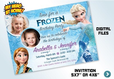 Elsa and Anna photos invitation. Joint Frozen Invitation. Siblings Frozen Invitation. Frozen Sisters Photos Invitation. 277C
