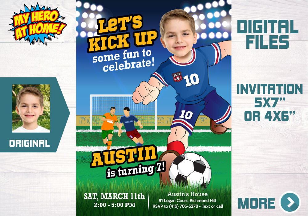 Custom Soccer invitation, Soccer Party Invitation with photo, Soccer theme party, Soccer Thank you, Soccer favor tags, Soccer digital. 629C