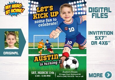 Custom Soccer invitation, Soccer Party Invitation with photo, Soccer theme party, Soccer Thank you, Soccer favor tags, Soccer digital. 629C