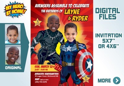 Joint Black Panther and Captain America Invitation, Captain America and Black Panther invitation, Black Panther Captain America Party. 164
