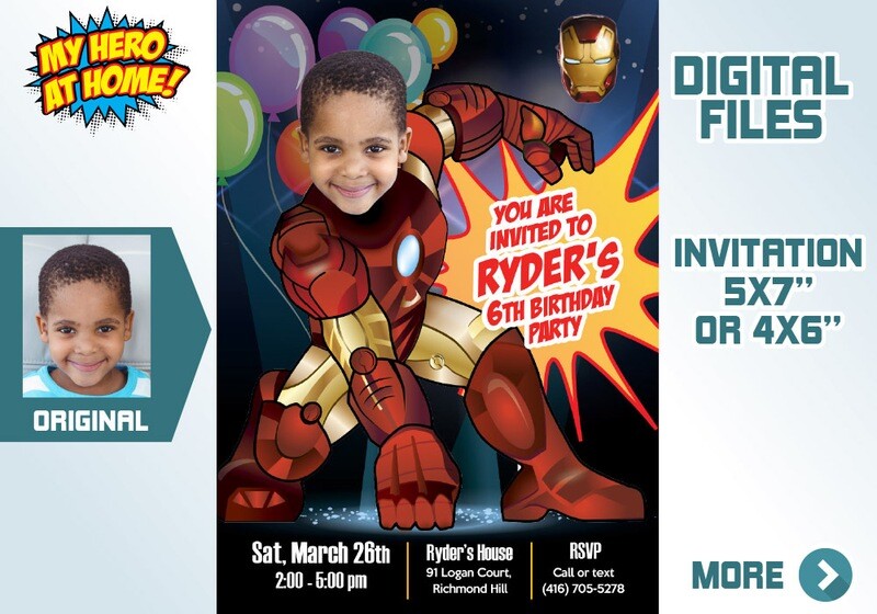 Custom Ironman Party invitation, Baby Ironman invitation, Custom Ironman thank you, custom ironman favor tags. 416C
