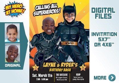 Batman and Black Panther Invitation. Batman and Black Panther Siblings Invitation. Batman and Black Panther Party. 631