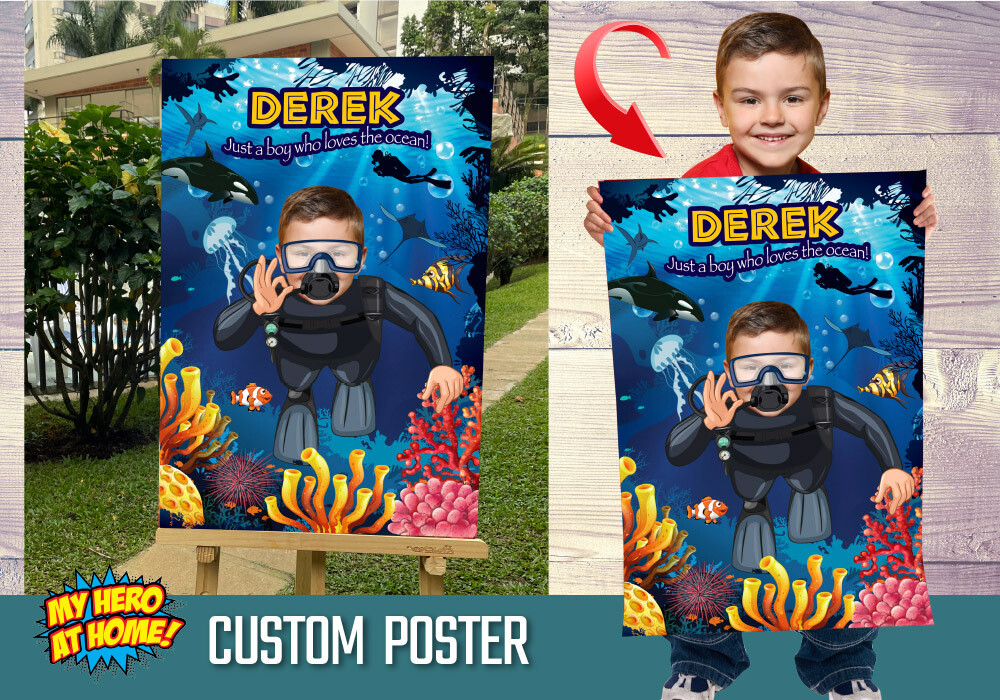 Scuba Diving Poster, Custom Diver Poster, Scuba Diving Decoration, Scuba Diver Room Decor, Scuba Diving Gifts. 632