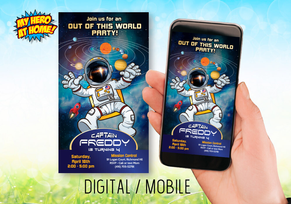 Astronaut digital Invitation, Astronaut mobile invitation, Astronaut favor tag, Astronaut Digital. 1008D