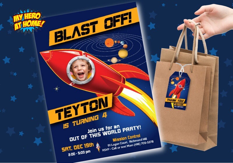 Astronaut photo Invitation, Outer Space invitation with photo, Astronaut Digital, Astronaut Birthday invite. 1012