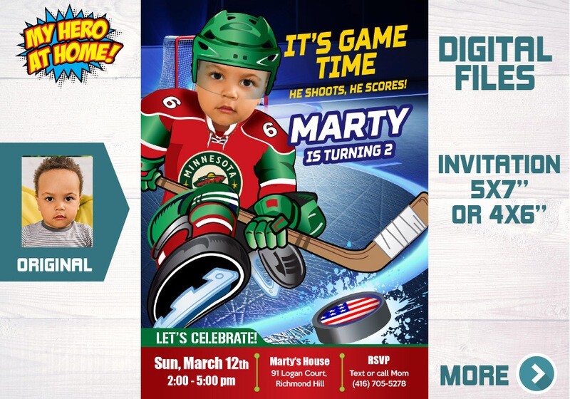 Minnesota Wild Invitation, Minnesota Wild photo invitation, Minnesota Wild Digital Invitation. 319C
