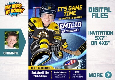 Boston Bruins Invitation, Boston Bruins photo invitation, Boston Bruins Digital Invitation. 324C