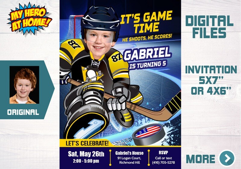 Pittsburgh Penguins party Invitation, Pittsburgh Penguins photo invitation, Pittsburgh Penguins Digital. 320C
