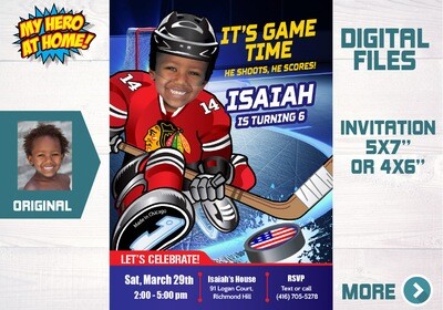 Chicago Blackhawks Invitation, Chicago Blackhawks photo invitation, Chicago Blackhawks Digital Invitation. 301C