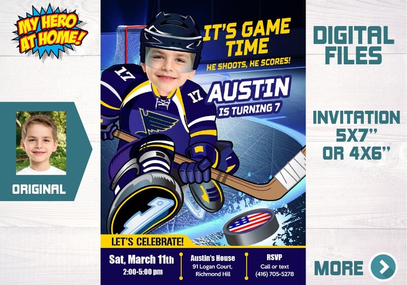 St Louis Blues Invitation with photo, St Louis Blues photo invitation, St Louis Blues Digital. 307C