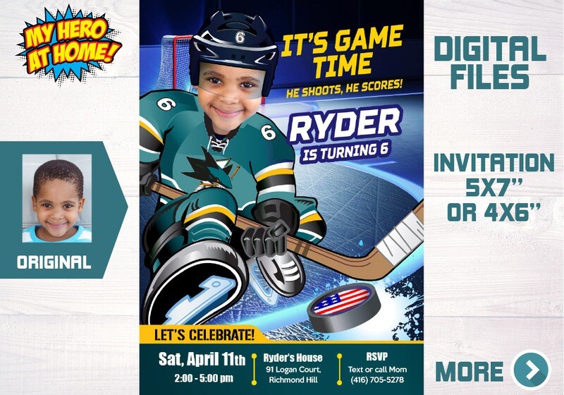 San Jose Sharks photo invitation, San Jose Sharks Digital, San Jose Sharks Invitation. 330C