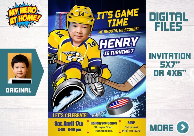 Nashville Predators Invitation, Nashville Predators photo invitation, Nashville Predators Digital Invitation. 325C