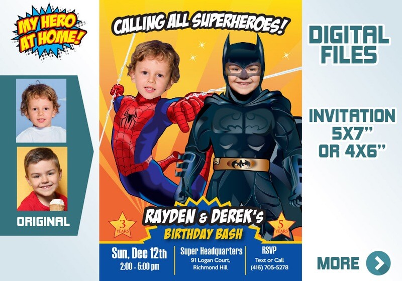 Batman and Spider-Man Invitation. Batman and Spider-Man Siblings Invitation. Batman and Spider-Man Party. 633