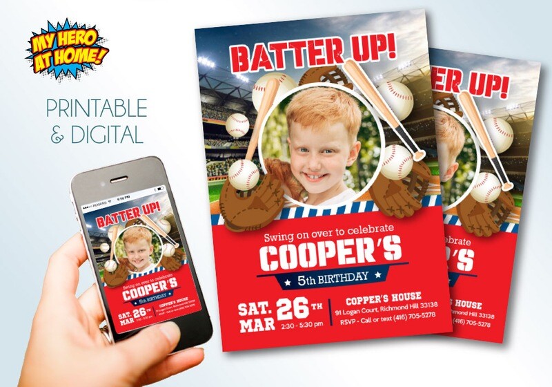 Batter Up Invitation, Baseball Photo Invitation, Baseball Invitation, Baseball favor tags, Baseball party. 1026