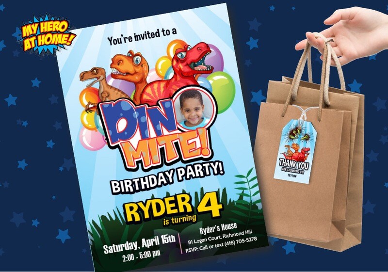 Dino-Mite photo Invitation, Dinosaurs Thank you tags, Paleontologist Invitation with photo, Paleontologist Photo Invitation, Dinomite invitation. 1034