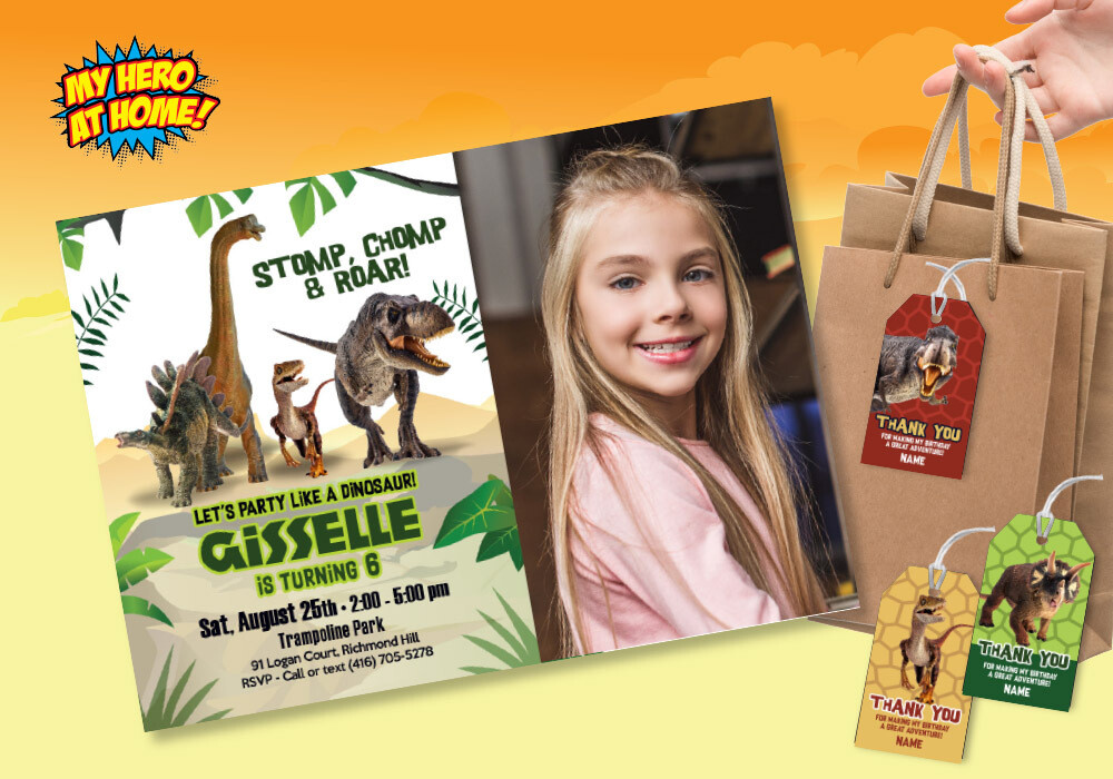 Dinosaurs Invitation with photo, Dinosaurs Photo Invitation, T-Rex Invitation with photo, Stegosaurus party, Velociraptor Invitation. 1043H