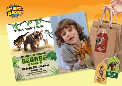 Dinosaurs Invitation with photo, Dinosaurs Photo Invitation, Triceratops Invitation with photo, T-Rex party, Velociraptor Invitation. 1041H