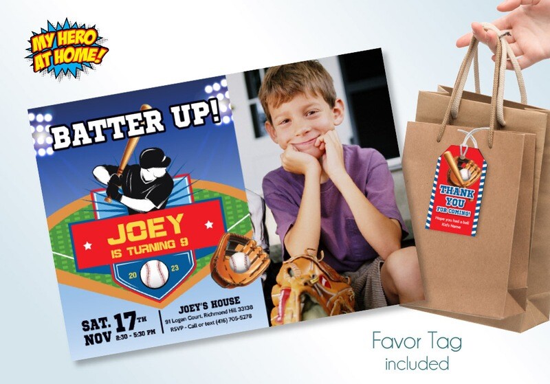 Batter Up Invitation with Photo, Baseball digital, Baseball Thank you tags, Baseball birthday. 1048H