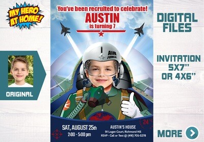 Air Force Invitation, Air Force birthday, Jet Pilot invitation, Jet Fighter Invitation, Jet Pilot thank you. Air Force theme party. 1082