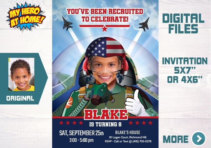 Custom Air Force Invitation, Jet Pilot birthday invitation, Jet Pilot invitation, Jet Fighter Invitation, Jet Fighter thank you. 1083