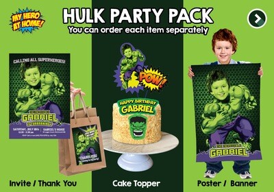 Hulk theme Party, Hulk Birthday Invitation, Hulk thank you card, Hulk cake topper, Hulk Poster, Hulk favor tags, Hulk personalized party. 089PB