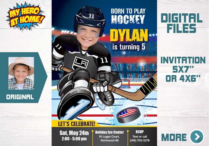 LA Kings photo invitation, Kings Invitation with photo, Los Angeles Kings party Invitation. 646