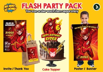 Flash theme Party, Flash Birthday Invitation, Flash thank you card, Flash cake topper, Flash Poster, Flash favor tags, Flash personalized party.  149PB