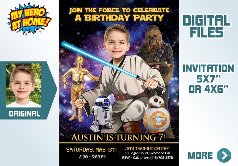 Personalized Jedi Invitation, Star Wars invitation with photo, Jedi photo Invitation, Jedi Thank You, Jedi digital party invitation. 648