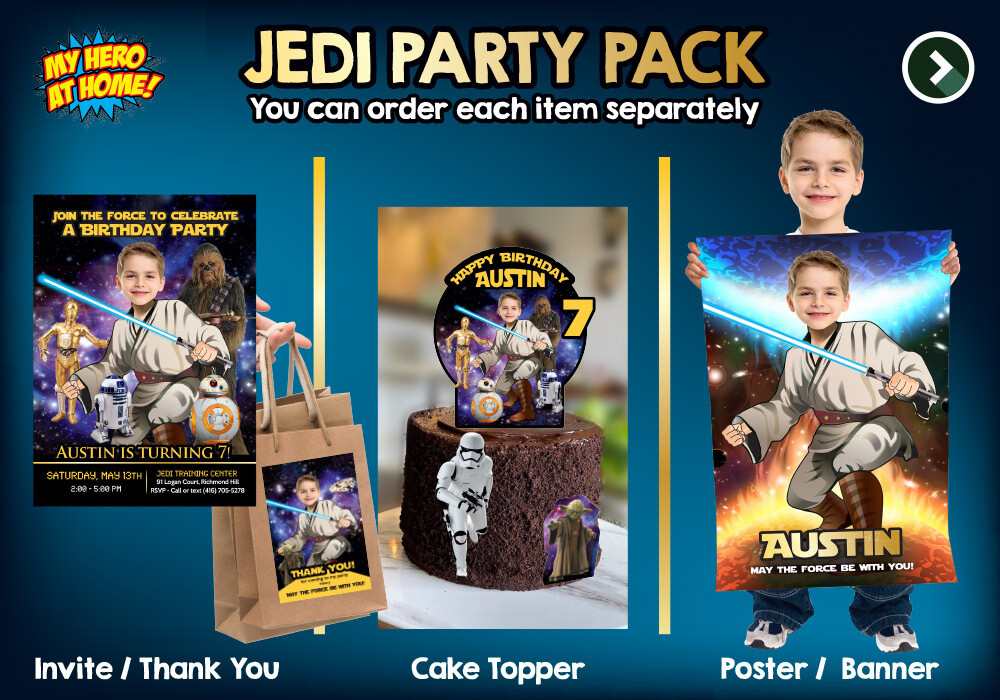 Jedi theme Party, Jedi Birthday Invitation, Jedi thank you, Jedi cake topper, Jedi Poster, Jedi favor tags, Jedi personalized party. 649
