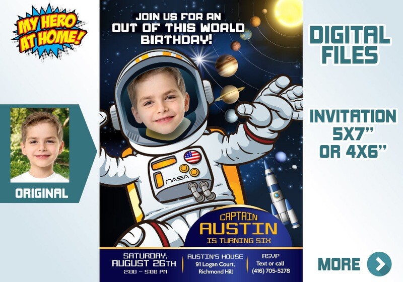 Astronaut photo Invitation, Astronaut Birthday Invitation, Out of this world party, Outer Space Party, Astronaut thank you. 235C