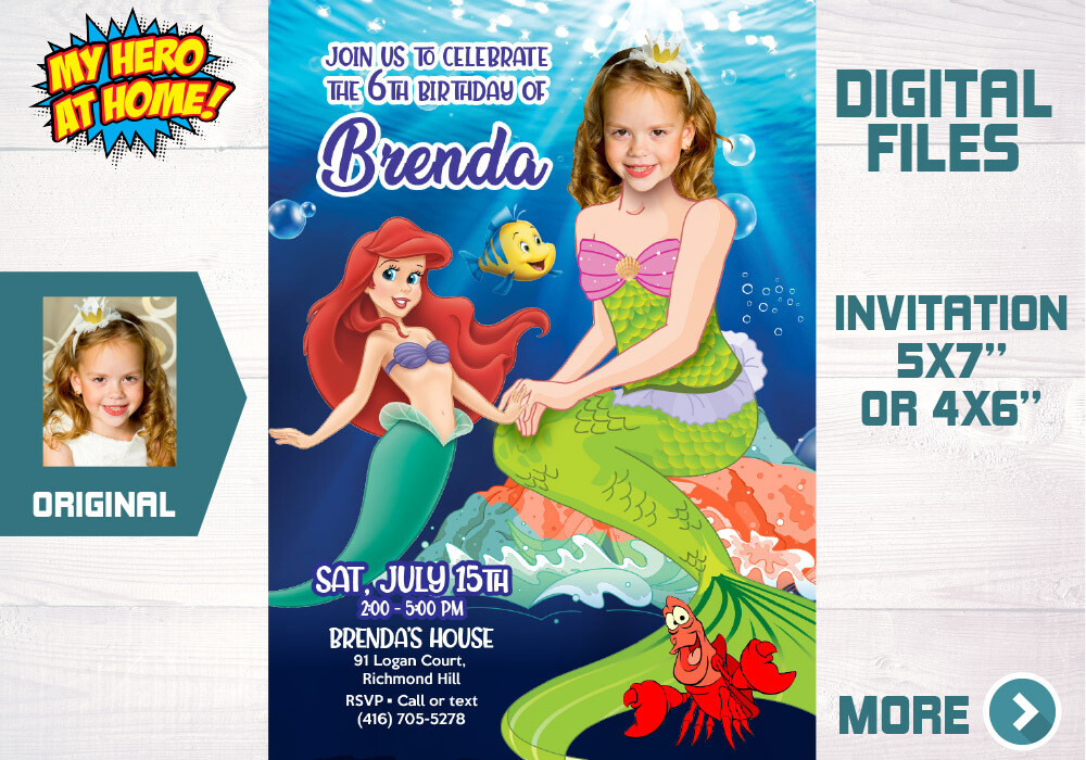Little Mermaid template with photo, Little Mermaid photo template, template de la Sirenita con foto, Personalized Mermaid template. 658