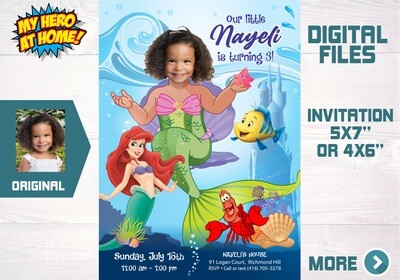 Little Mermaid Invitation with photo, Little Mermaid photo invitation, Invitacion de la Sirenita con foto, Personalized Mermaid Invitation. 239