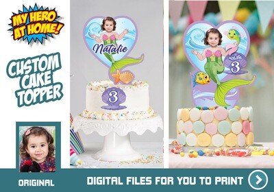 Mermaid Cake topper, Mermaid cake decoration, Mermaid personalized cake, Mermaid DIY Cake, Mermaid printable cake decor. 659