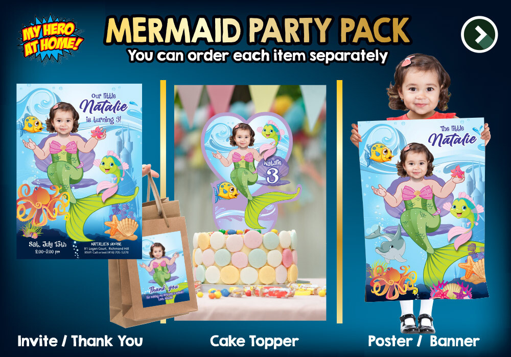 Mermaid theme Party, Mermaid Birthday Invitation, Mermaid thank you, Mermaid cake topper, Mermaid Poster, Mermaid favor tag. 660