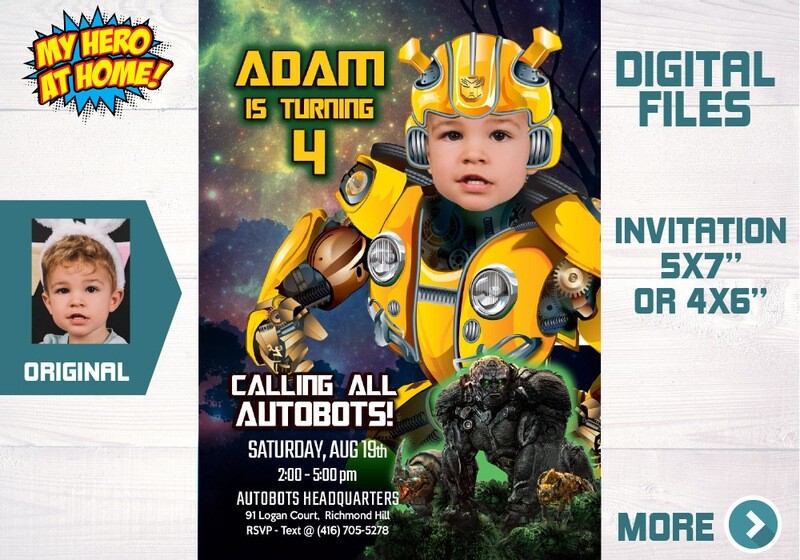Bumblebee Invitation with photo, Bumblebee digital, Transformers photo Invitation, Transformers Rise of the Beasts invitation. 666