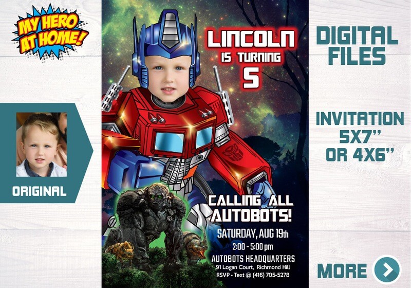 Optimus Prime Invitation with photo, Optimus Prime digital, Transformers photo Invitation, Transformers Rise of the Beasts invitation. 665