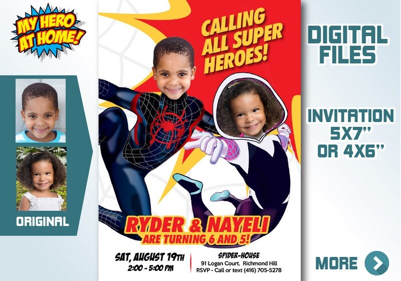 Joint Miles Morales and Gwen Stacy Invitation, Gwen Stacy and Miles Morales Invitation, Spider-Verse Invitation with photos. 674